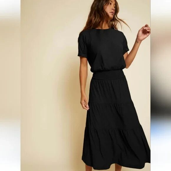 NATION LTD Martine Black Pima Cotton Midi Tiered Dress Size XS Preppy Casual - Picture 10 of 10